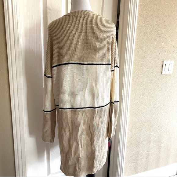Sanctuary long sleeve shaker stitch long cardigan beige colorblock 1x - Picture 6 of 8